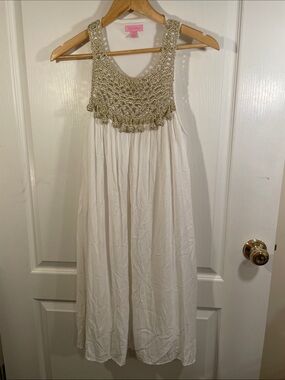 Lilly Pulitzer White Dress with Gold Crocheted Neck
